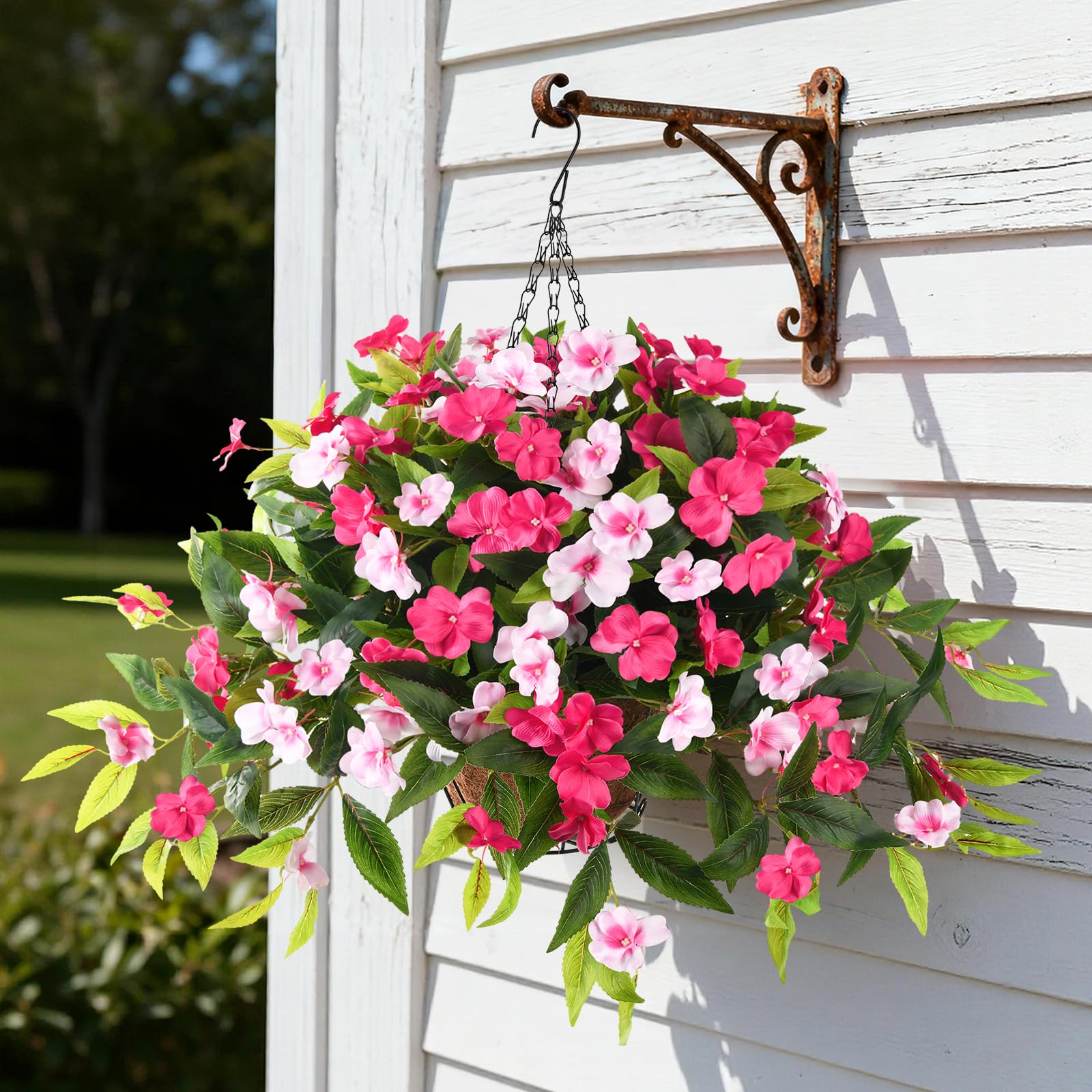 Hommyea Artificial Fake Hanging Flowers Plants Basket for Outdoors Outside Decoration UV Resistant Faux Silk Flowers Look Real Plastic Flowers for Spring Planters Home Porch Patio Garden Decor