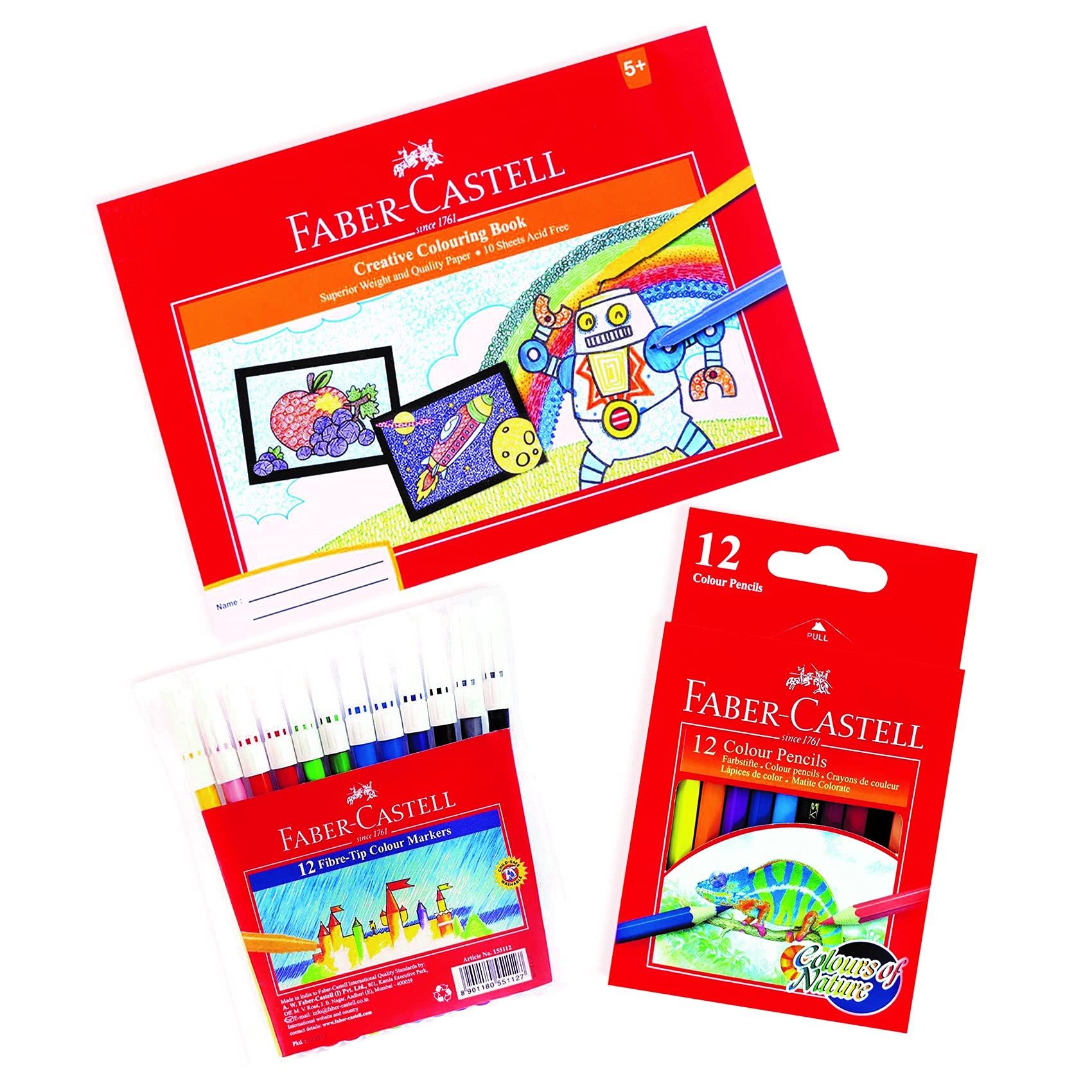 Faber-CastellActivity Book B5 + Color Pencil Half Size 12 Color + Felt Pen 12 Color, 1812