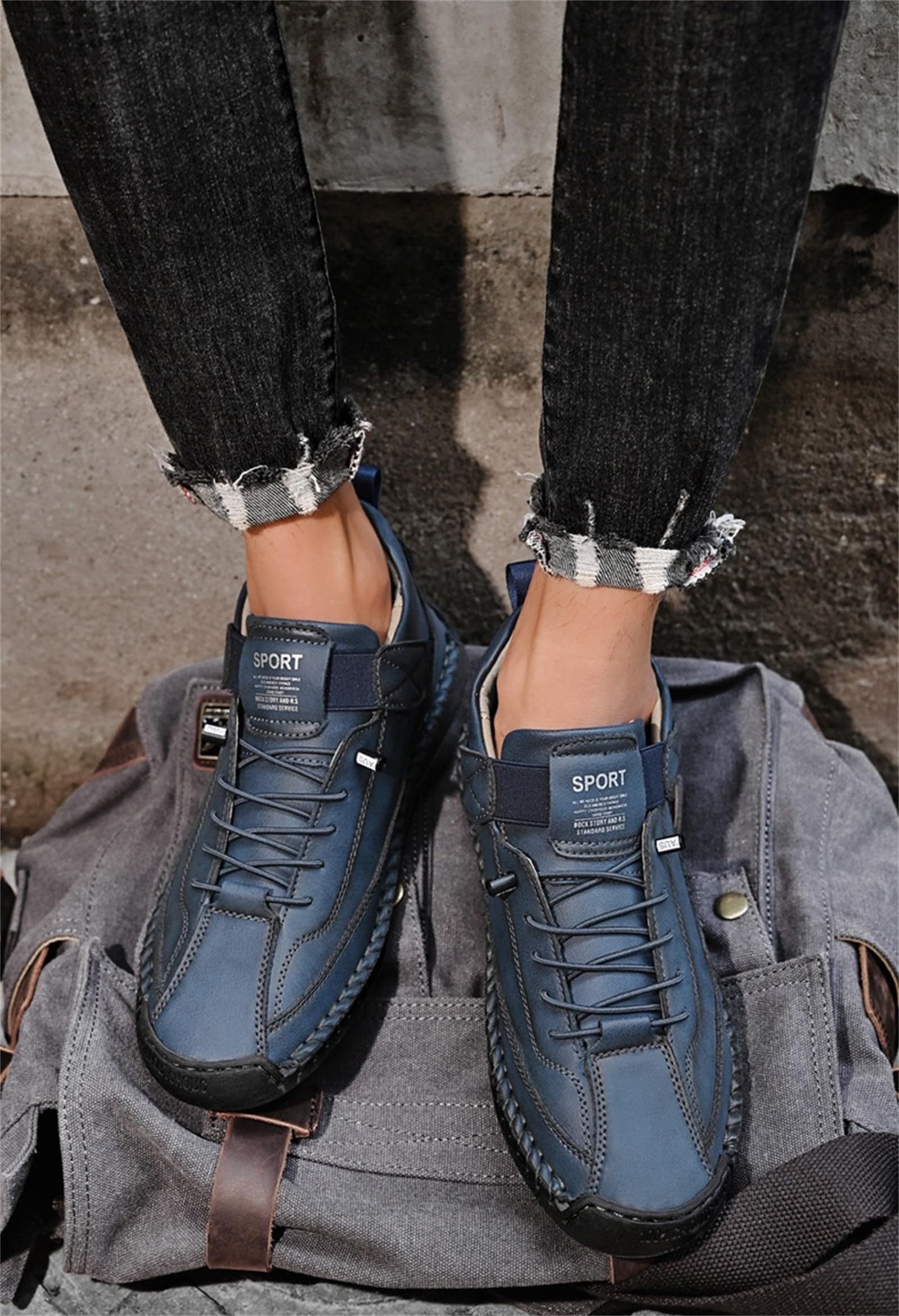 Scarpe in pelle cucite a mano, comode scarpe ortopediche da uomo in pelle con supporto per arco plantare, spaziosa scatola per dita dei piedi, antiscivolo