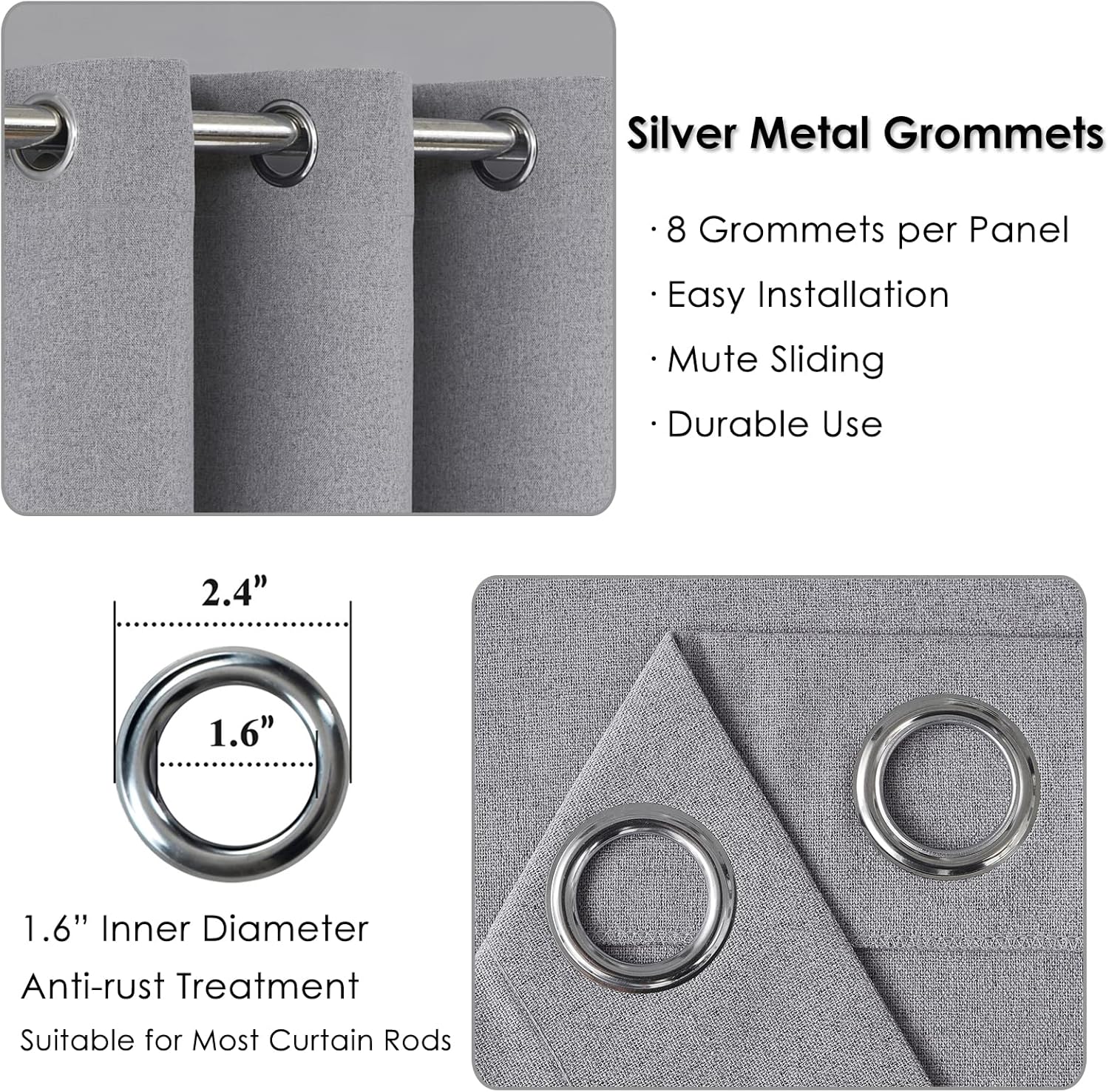 Melodieux 100% Blackout Curtains for Bedroom, Thermal Insulated Noise Reducing Linen Grommet Window Drapes for Living Room and Nursery, Grey, 50 x 84 Inch Length, 2 Panels