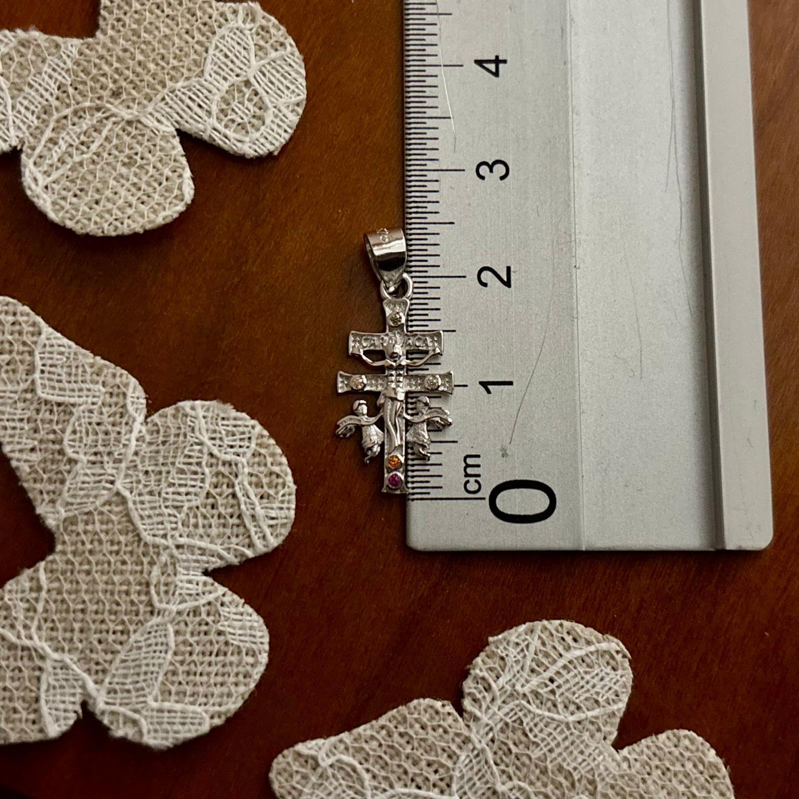 Caravaca-Kreuz Kette aus rhodiniertem Sterlingsilber und Zirkonia, 20 x 10 mm, Pequeño, Sterling-Silber, Kein Edelstein