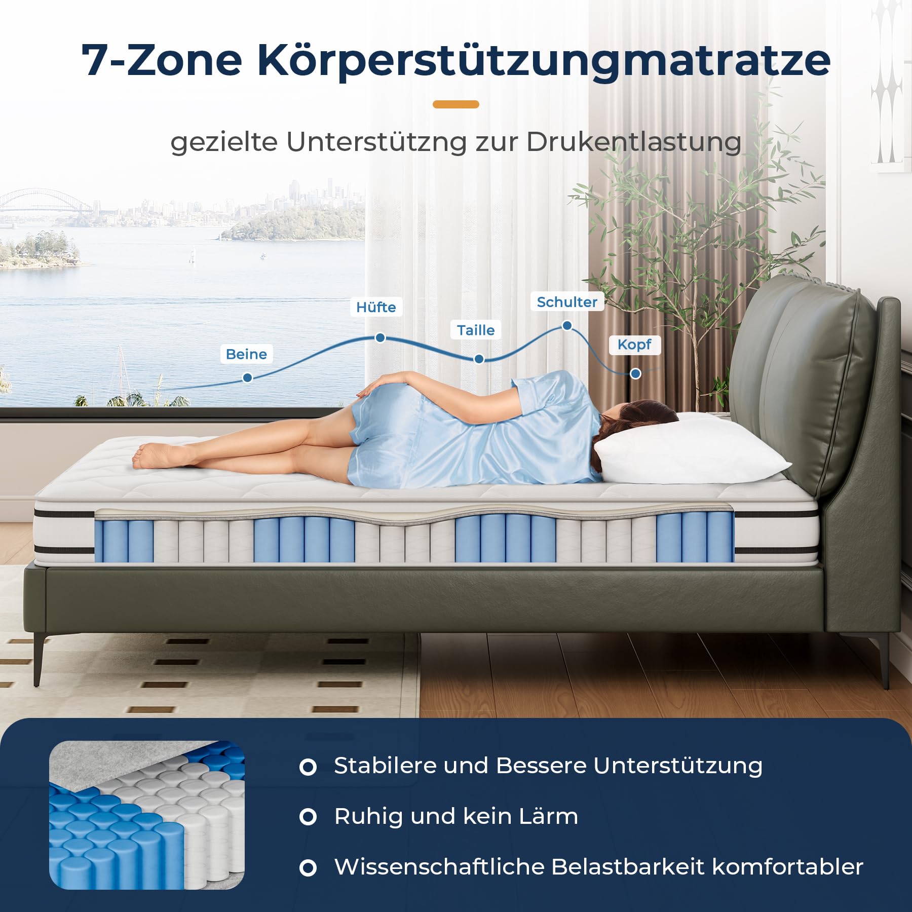 Vesgantti H4 20cm Höhe Matratze 80x200cm Orthopädische 7-Zonen-Tonnen-Taschenfederkern-Matratze Öko-Tex Zertifiziert Mittelfest Taschenfederkernmatratzen Kaltschaummatratze