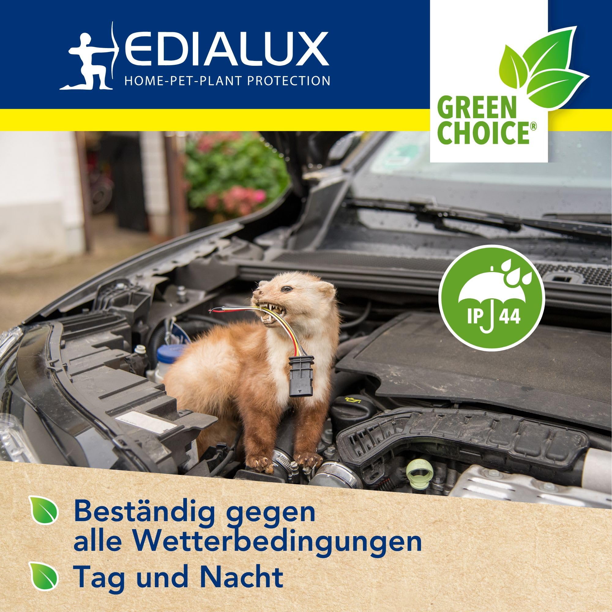 Edialux Ultrasonic Tiervertreiber für außen mit LED Blitz Bewegungssensor einstellbaren Frequenzen 200 m2 Abdeckung IP44 wetterfest