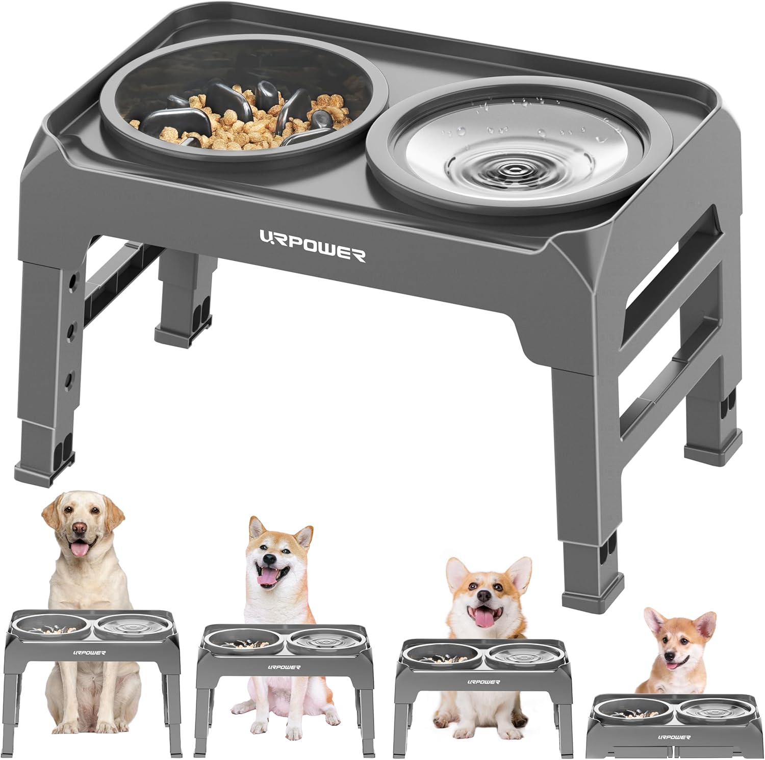 Pet Supplies URPOWER 2in1 Elevated Dog Bowls Mess Proof Slow Feeder
