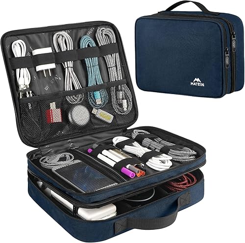 MATEIN Organizador de cables de viaje para hombres, estuche cambiador de accesorios de viaje grande para cables, teléfono celular y tableta (hasta
