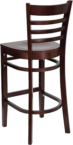 Miniatura 4 de Flash Furniture Taburete de bar de madera de caoba con respaldo de escalera serie HERCULES 2 unidades Asiento de madera de caoba/marco de madera de