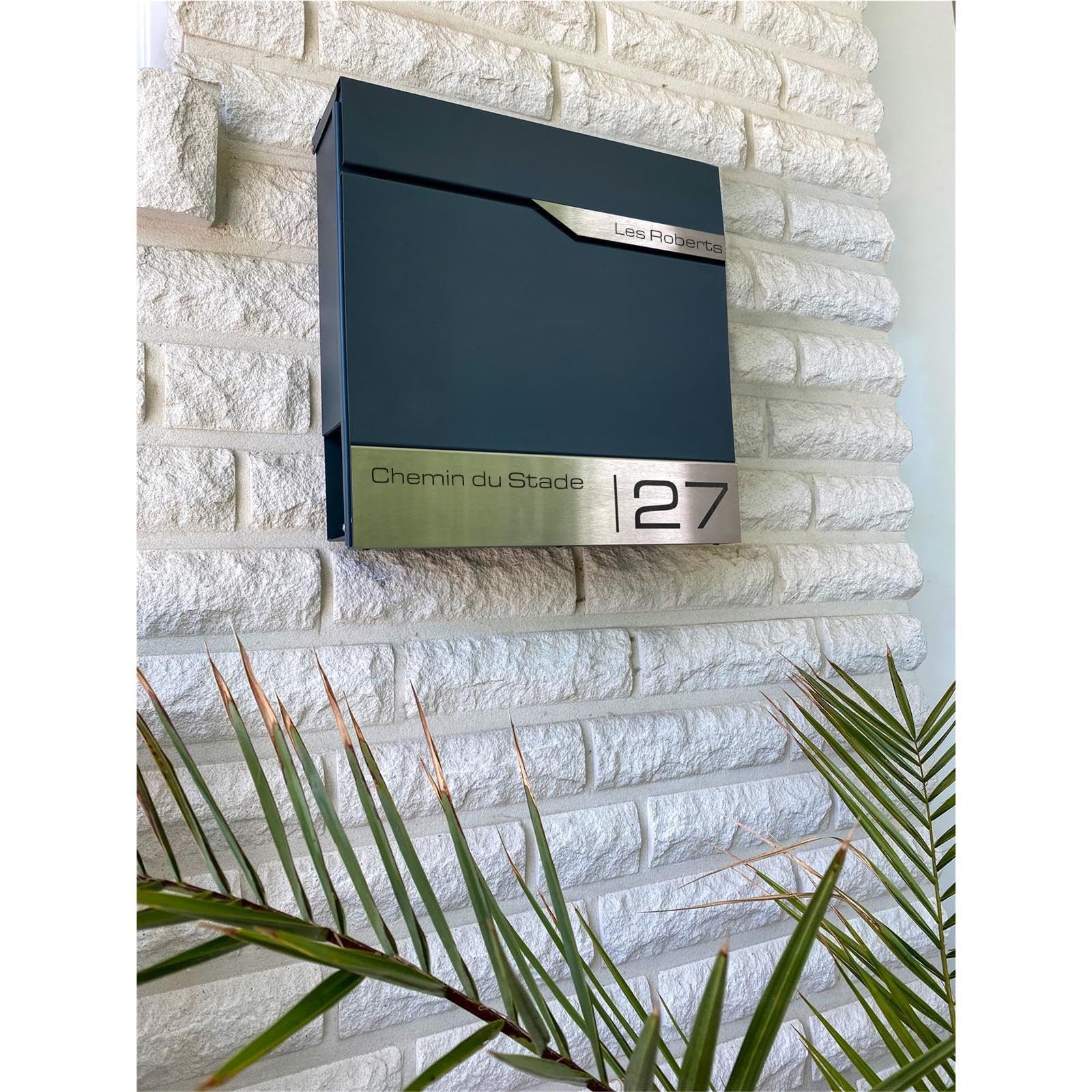 Metzler Boîte aux Lettres Murale avec Porte-nom, Design Moderne avec Compartiment à journaux Anthracite RAL 7016, Personnalisable avec Plaque Nominative en Acier Inoxydable V2A | Modèle Siebert…