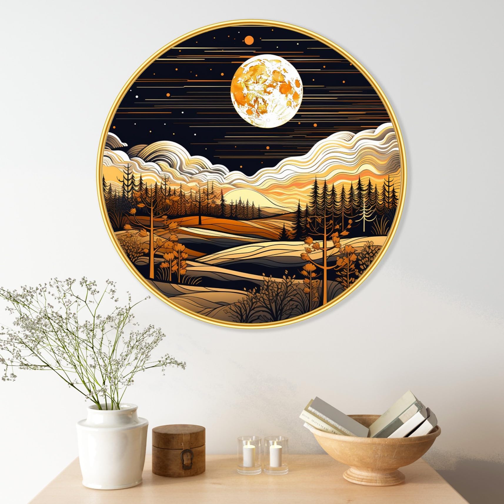 paintings nature scenery Abstract modern art Premium Sparkle lamination Golden Slim Frame 58 cm x 58 cm Large Size, For Home/Office/Hotel painting GR-30-image-46
