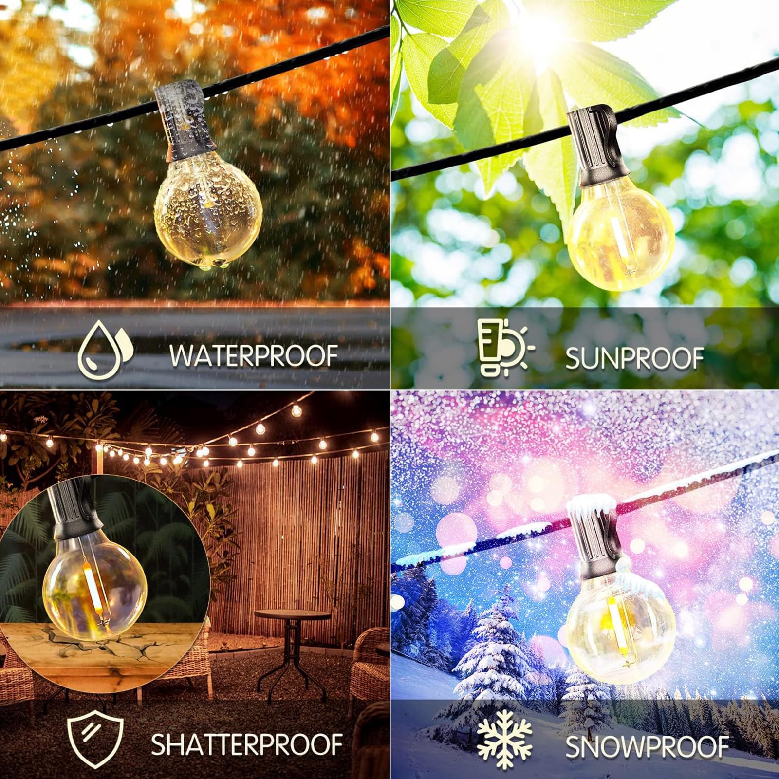 G40 Guirlande Lumineuse Exterieure 30.4M, 50+4 Ampoules | Étanche&Incassable, Prise UE (Type C), 2700K Guirlande Guinguette Exterieur LED Connectable Blanc Chaud pour Jardin Noël