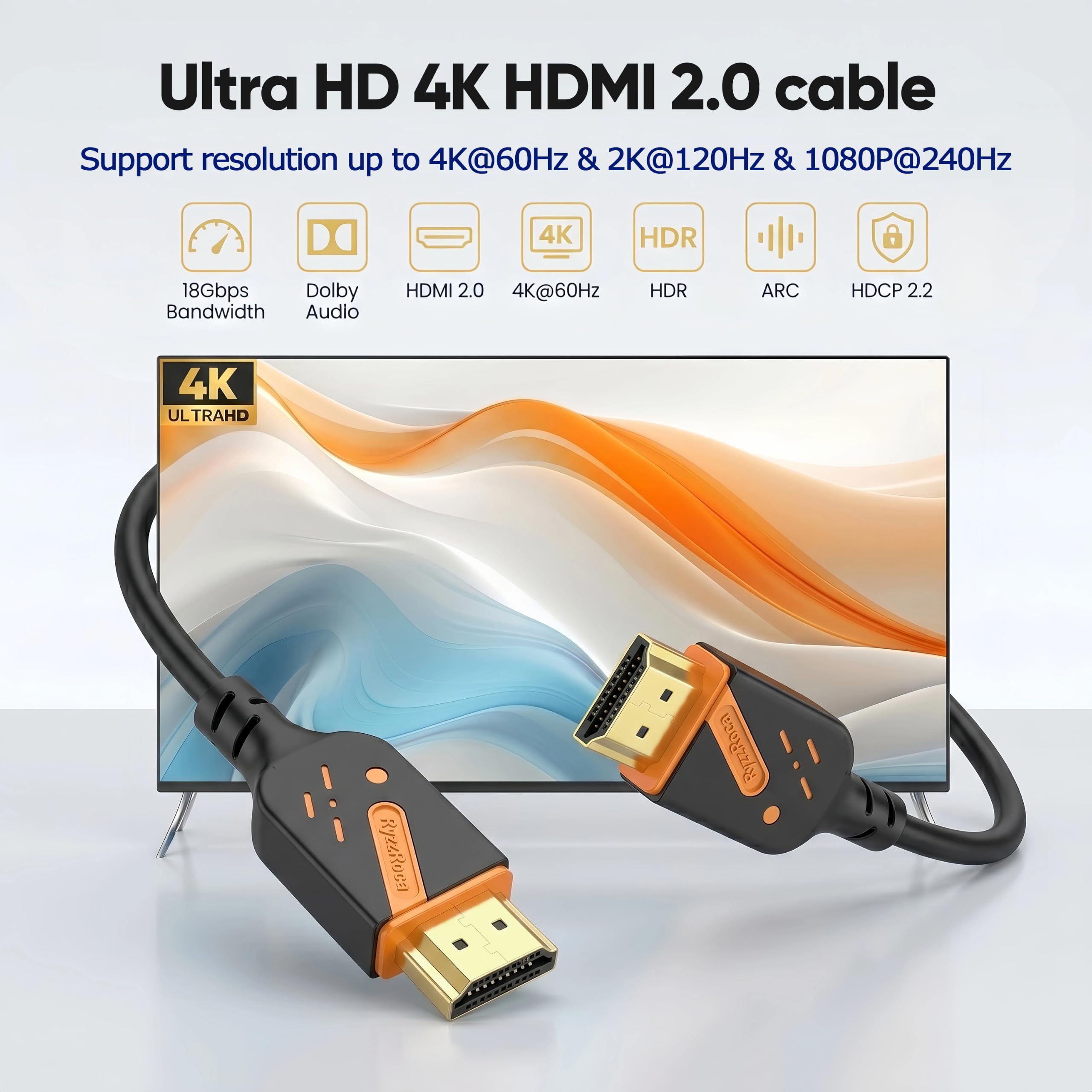 Cable HDMI corto de 1 pie, paquete de 10, cable HDMI 2.0 de alta velocidad de 18 Gbps macho a macho, 4K a 60Hz, 2K a 144Hz, ARC, HDCP2.2, 3D para barra de sonido, TV, PS5/4, laptop, monitor,