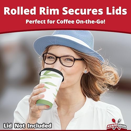 Miniatura 6 de Avant Grub - Tazas de café de papel compostables de 12 onzas, paquete de 100 unidades, tamaño mediano, con forro de ácido poliláctico desechables