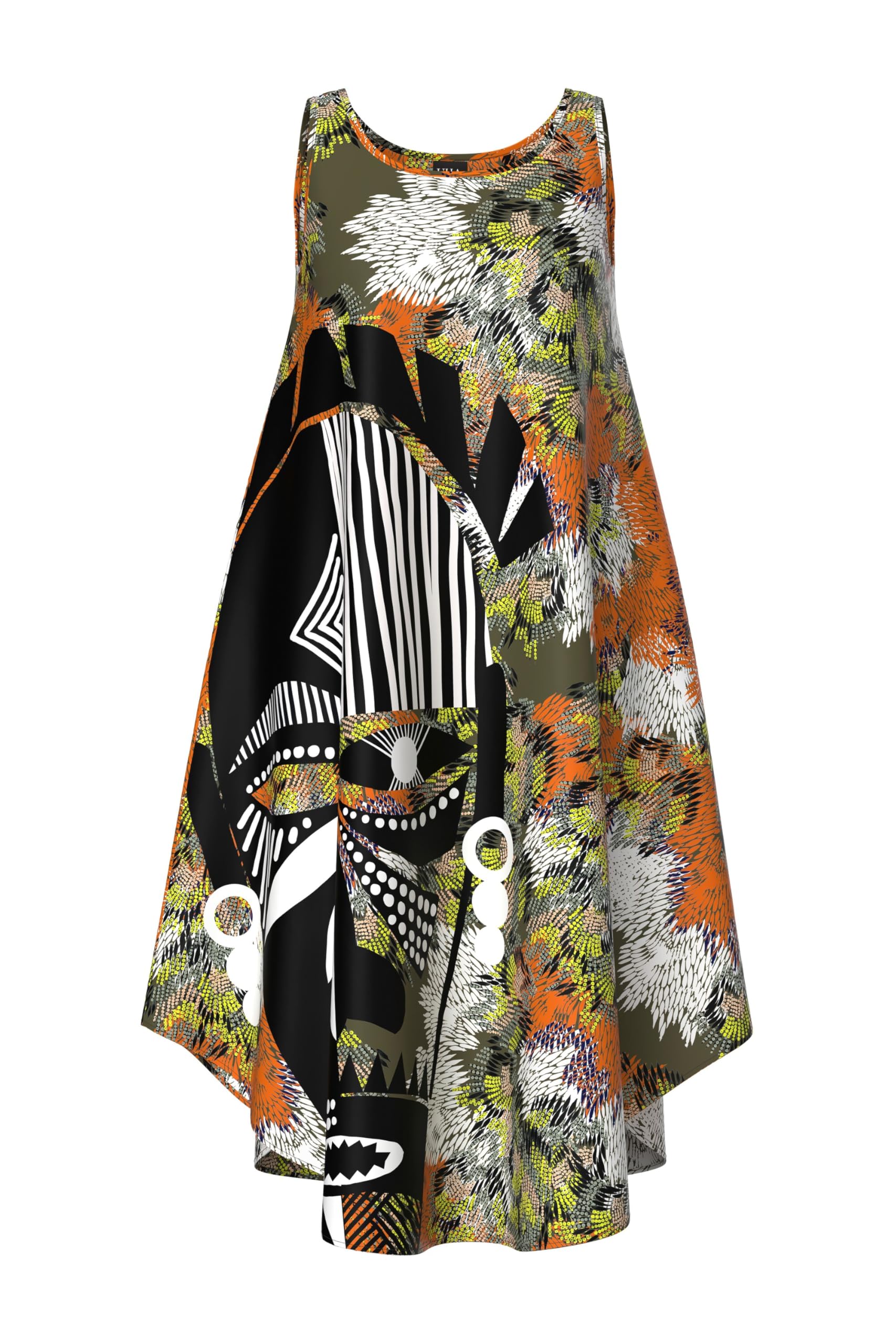 Ulla Popken Damen große Größen Übergrößen Plus Size Midikleid, Maske, A-Linie, Rundhals, ärmellos 846652