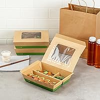 Vista 7 de Restaurantware Eco Tek - Recipientes de comida para llevar de 51 onzas, 100 cajas Bento desechables, 3 compartimentos, ventana transparente, papel