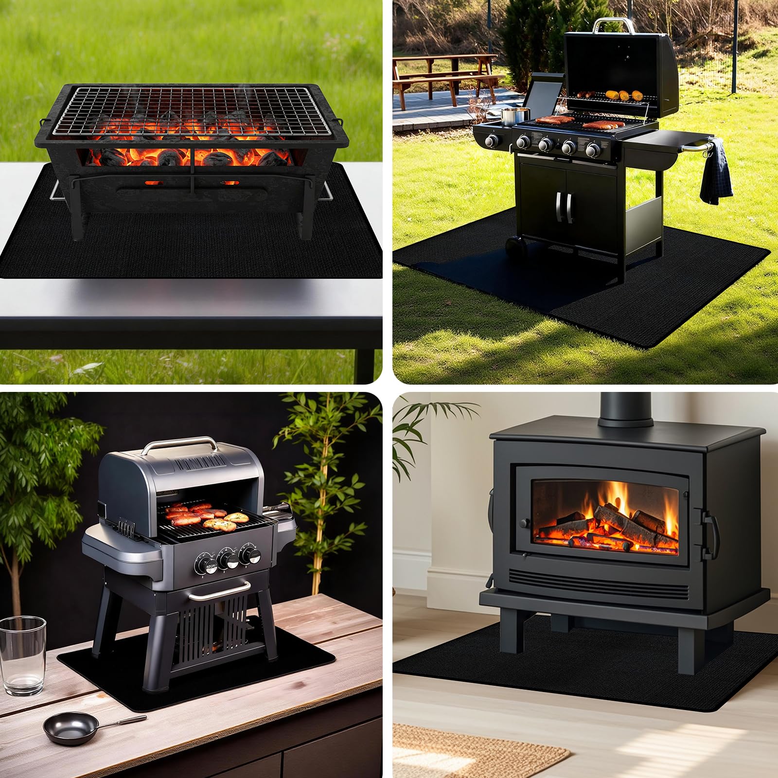 UBeesize Tapis de barbecue à 3 couches 76,2 x 122,9 cm pour barbecue extérieur, ignifuge, double face, revêtement en silicone, imperméable, résistant à l'huile et aux taches, pour terrasses, herbes et