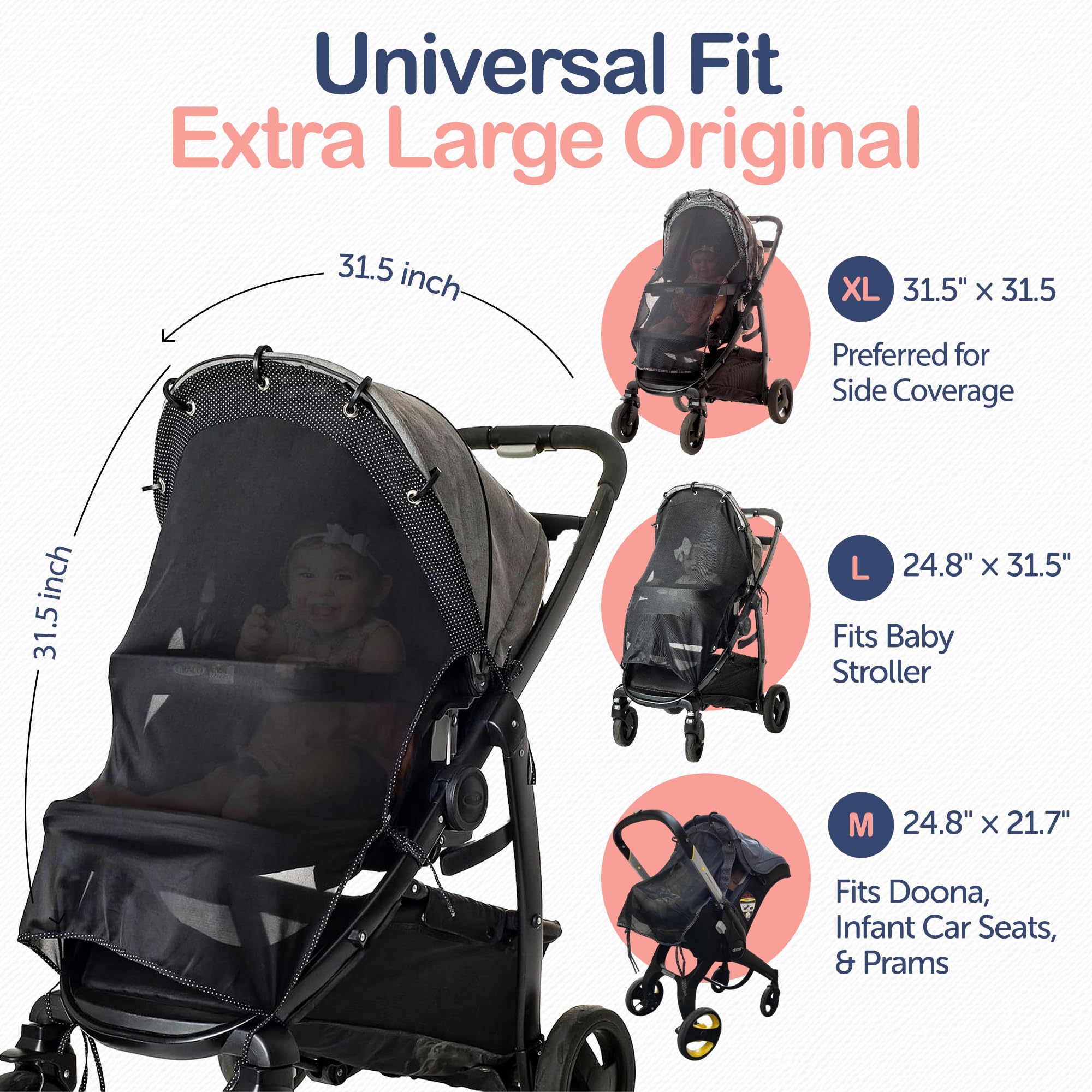 Kinderwagen-Sonnenschutz – Universal-UV-Schutzabdeckung für Kinderwagen, Sonnenschutz mit durchsichtigem Clip, Sonnenschutz für Baby, atmungsaktiv, verstellbare Passform, vollständige