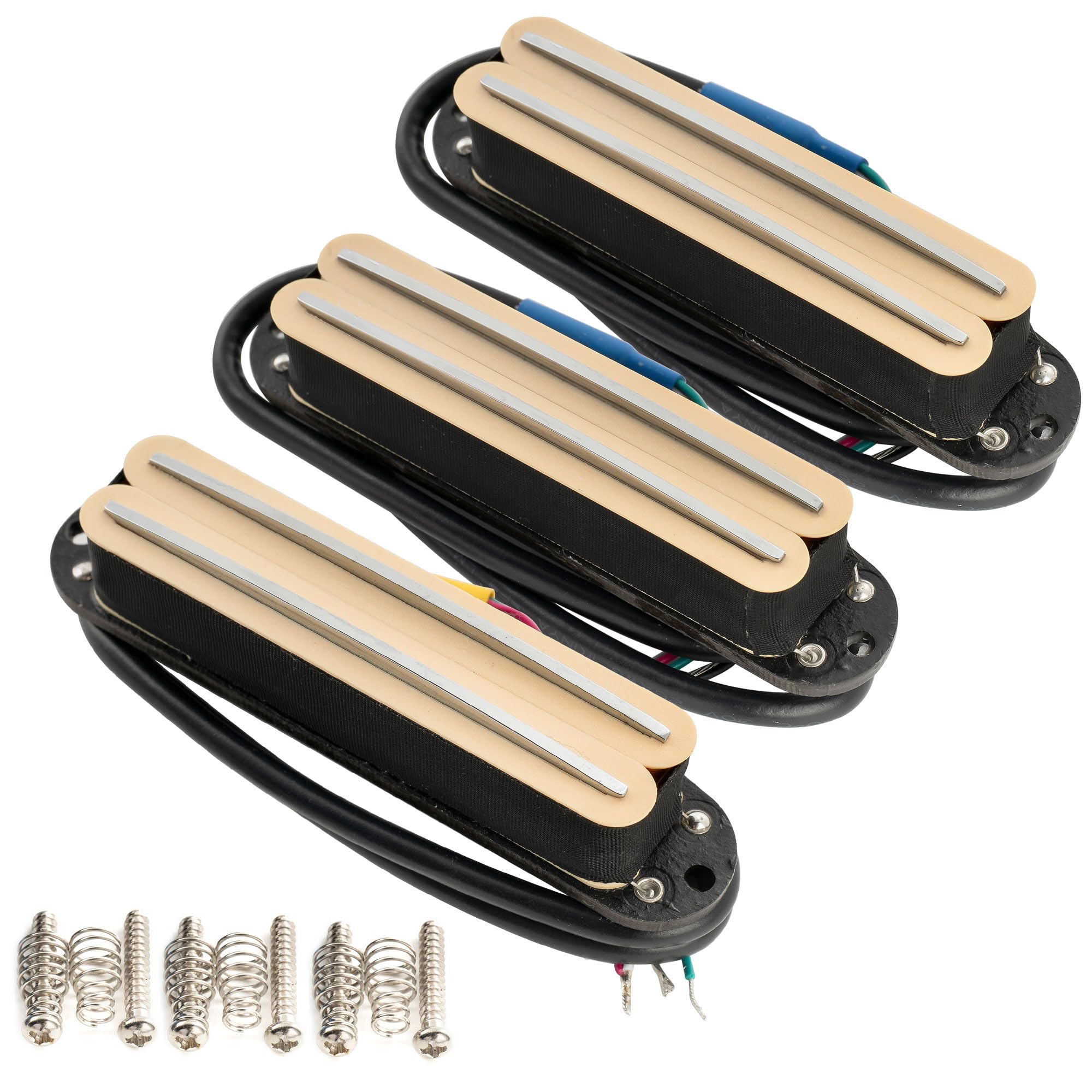 Musiclily Pro ST-DPHA Alnico 5 Rail Blade Humbucker Tonabnehmer Set für Strat E-Gitarre, Creme Chrom
