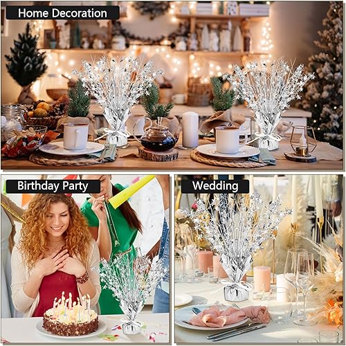 Miniatura 5 de Crowye Centros de mesa de papel de aluminio plateado para mesas, decoraciones de mesa de cumpleaños para Navidad, invierno, bautismo, fiesta,