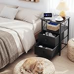 AMHANCIBLE Ensemble de stands de nuit 2, Table de nuit noire avec station de recharge, Tables de fin Salon avec USB Ports et sorties, Table de chevet avec 2 Tiroirs de tissus HET05XBK
