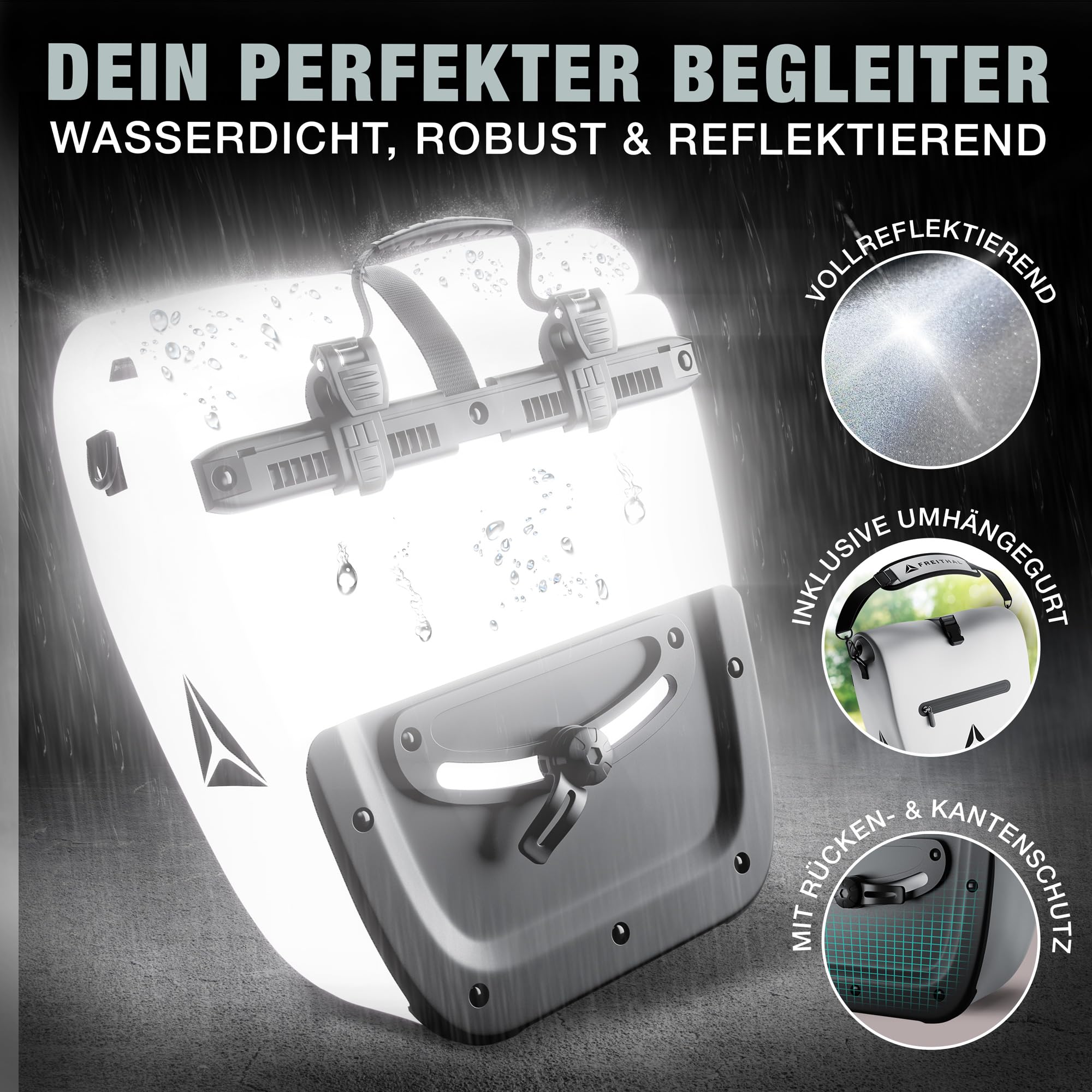 FREITHAL - Vollreflektierende Fahrradtasche für Gepäckträger [27L] - Verwendbar als Gepäckträgertasche & Umhängetasche - 100% wasserdichte & Reflektierende Fahrradtasche Gepäckträger - Bike Bag