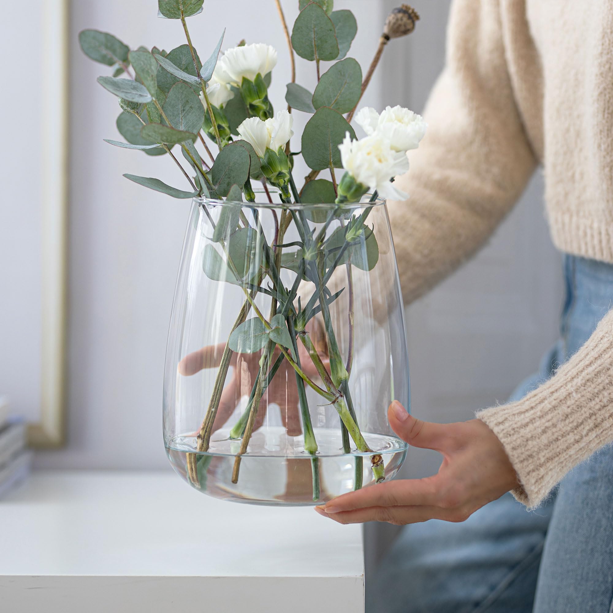 TREND FOR HOME Vaso Grande da Interno A: 22.7 cm Vetro Trasparente Rotondo per Pampas per Rose Tulipani Decorazioni Matrimonio Fiori, Ø 19 cm, 5090 ml, Zinnia