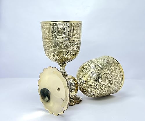 Miniatura 6 de Morcomart Cáliz de latón brillante para bebidas de 10 onzas, vaso litúrgico ritual, copa de latón real, cáliz de boda de vino dorado, regalo para