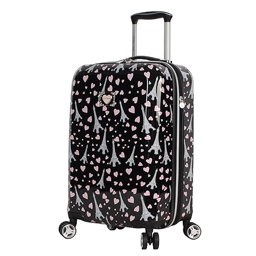 Betsey Johnson Designer 20 Inch Carry On - Expandable (ABS + PC) Hardside Luggage - Lightweight Durable Suitcase With 8-Rolling Spinner Wheels for Women (Paris Love)