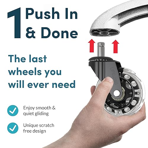 Miniatura 60 de Lifelong Ruedas de repuesto de goma para sillas de oficina, ruedas resistentes de 2 pulgadas para suelos de madera dura y alfombras, juego de 5,