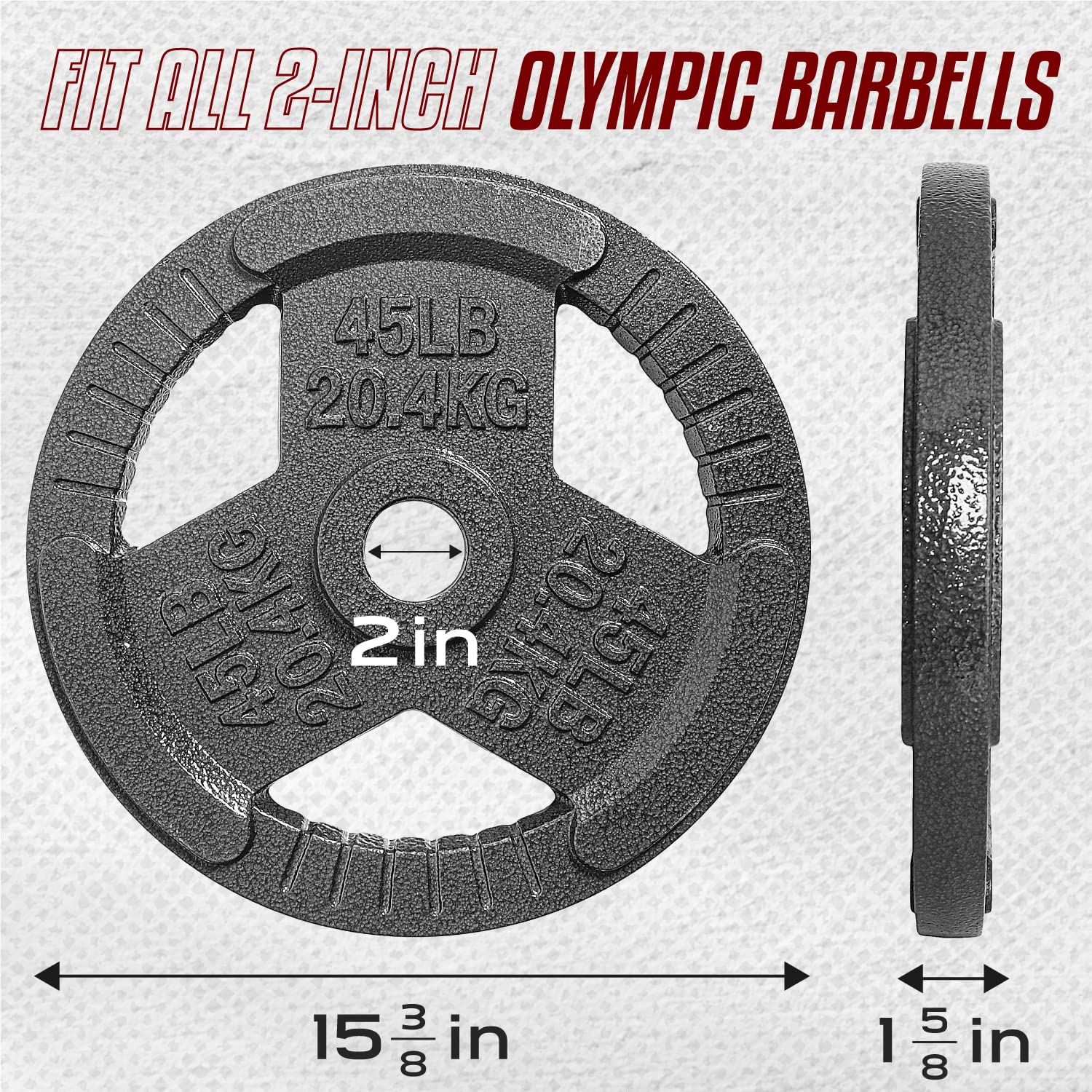 Yes4All Tri-Grip Handles Olympic Weight Plates/Cast Iron Weight Plates, Suitable for Barbell Exercises, Strength, Flexibility Training - Single