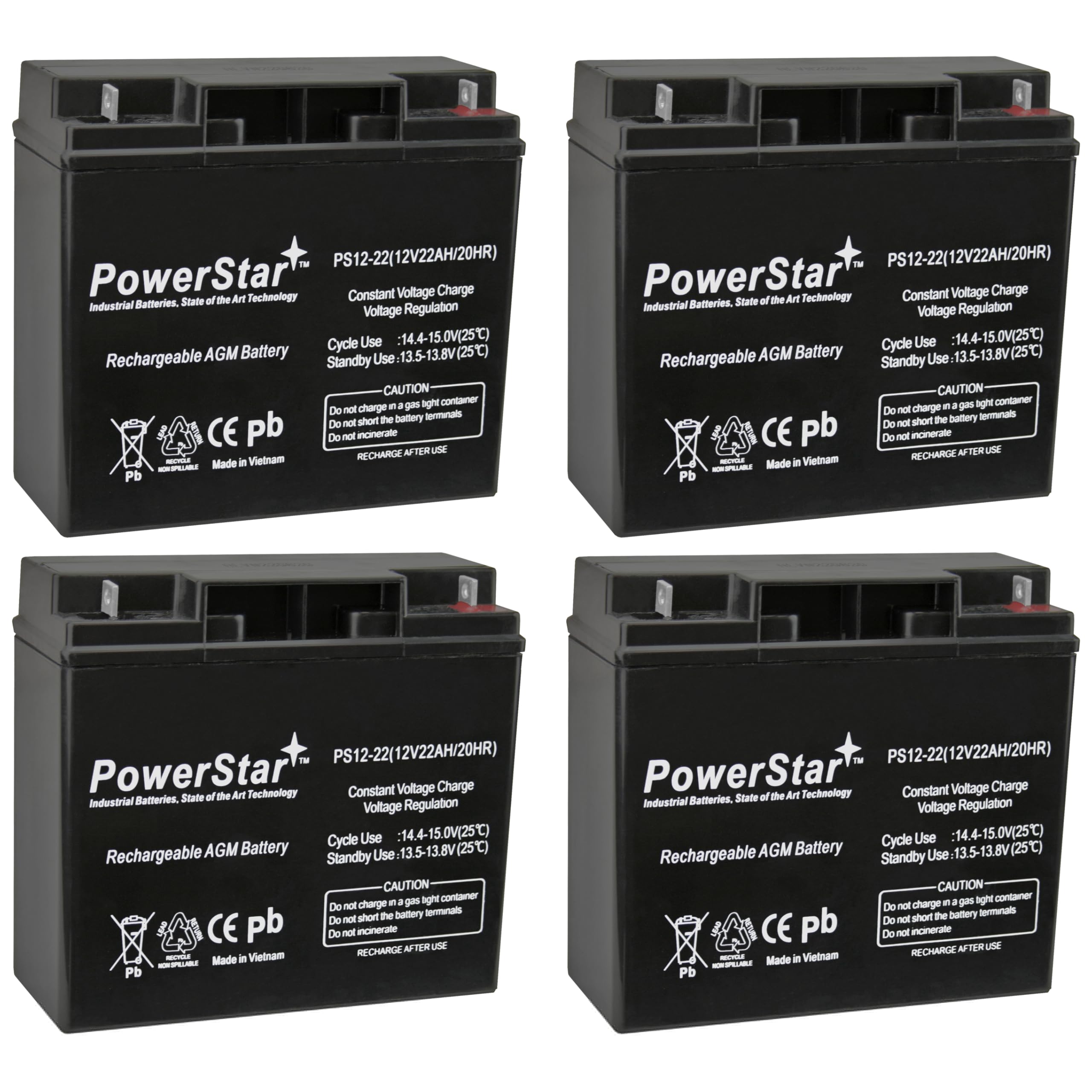 PowerStar--4 Pack 12V 22Ah Baoshi 6-DZM-20 6DZM20 Scooter Sealed Battery