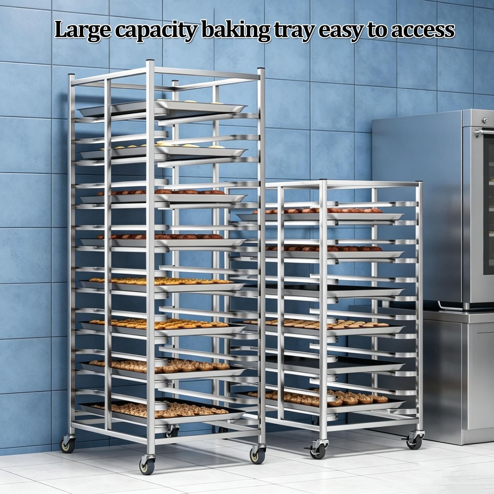 Scaffale resistente per padelle a 12 ripiani con ruote, griglia di raffreddamento per pane commerciale per panifici, ristoranti e catering, salvaspazio, durevole ed efficiente