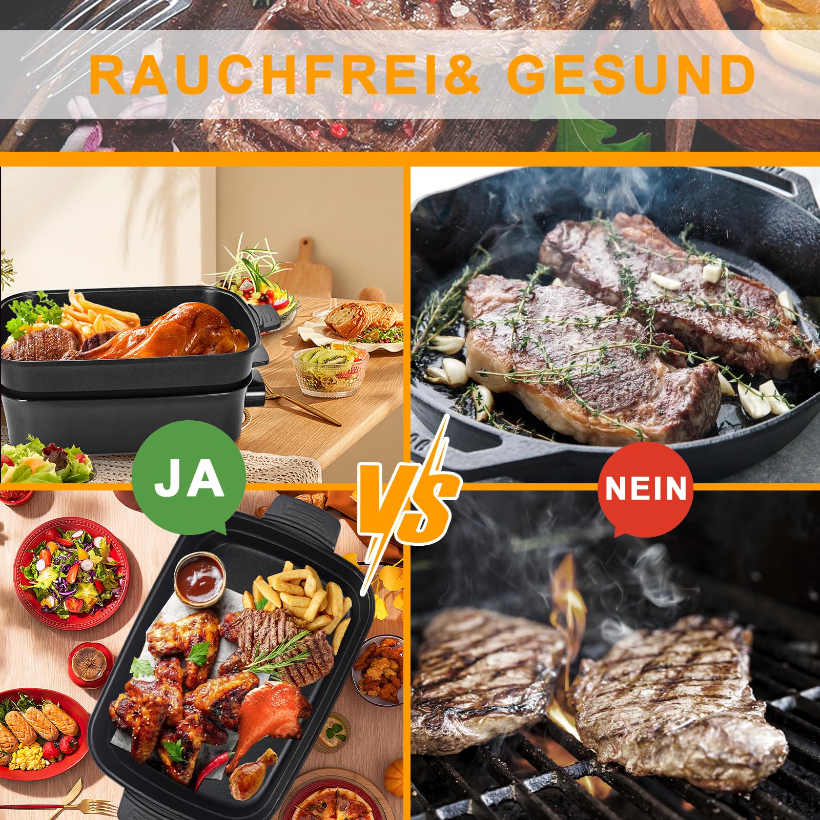 AEWHALE 3-in-1 Multifunktionspfanne Elektrischer Grill,Elektropfanne mit Deckel 1500W Antihaftbeschichtung, Abnehmbare Oberfläche&Cool-Touch-Griffe Pancake Elektrisch Partypfanne
