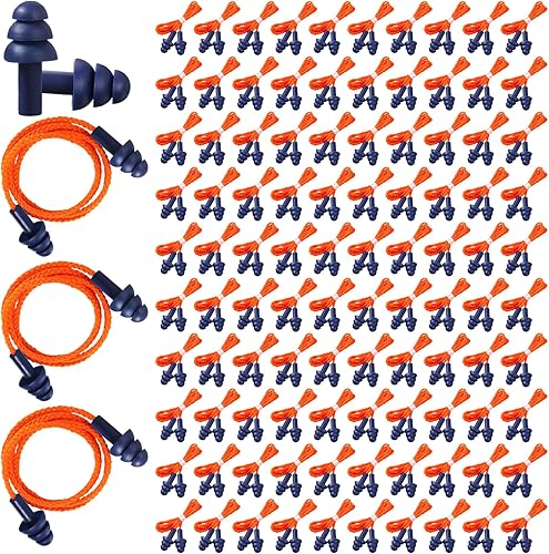 Xuhal 200 pares de tapones para los oídos con cable de silicona con cable envueltos individualmente, tapones para los oídos reutilizables con