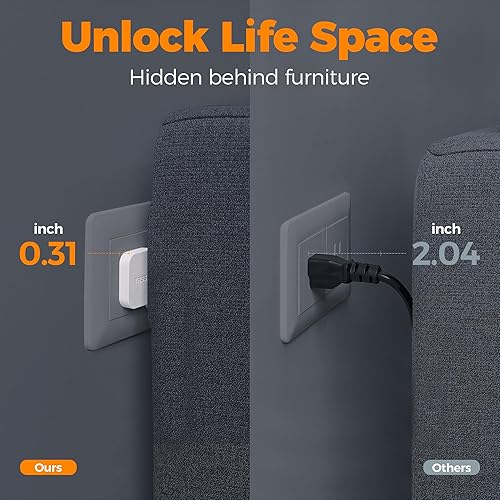 Miniatura 4 de TESSAN - Regleta de alimentación con protector de sobretensiones, cable de extensión de enchufe plano de 6 pies, estación de carga con 9 tomas de