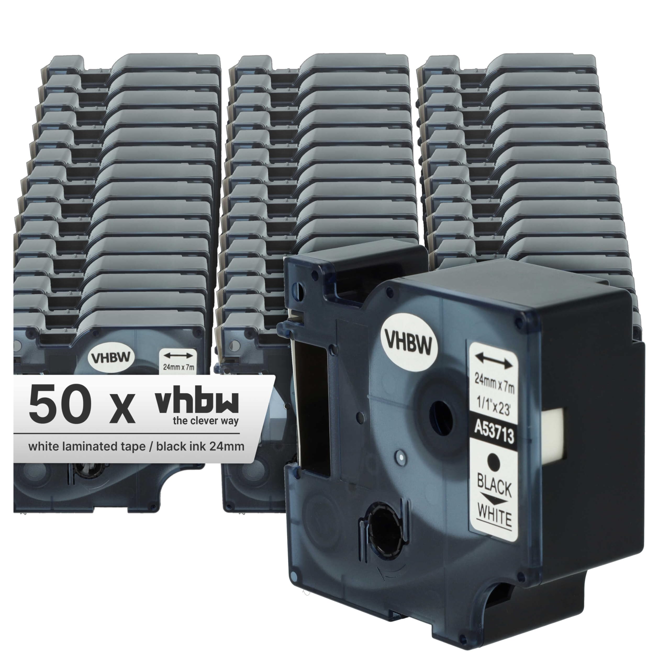vhbw 50 x taśma do etykiet, kompatybilna z Dymo LabelMaker PC, drukarka etykiet PC2 24 mm, czarna na białym tle