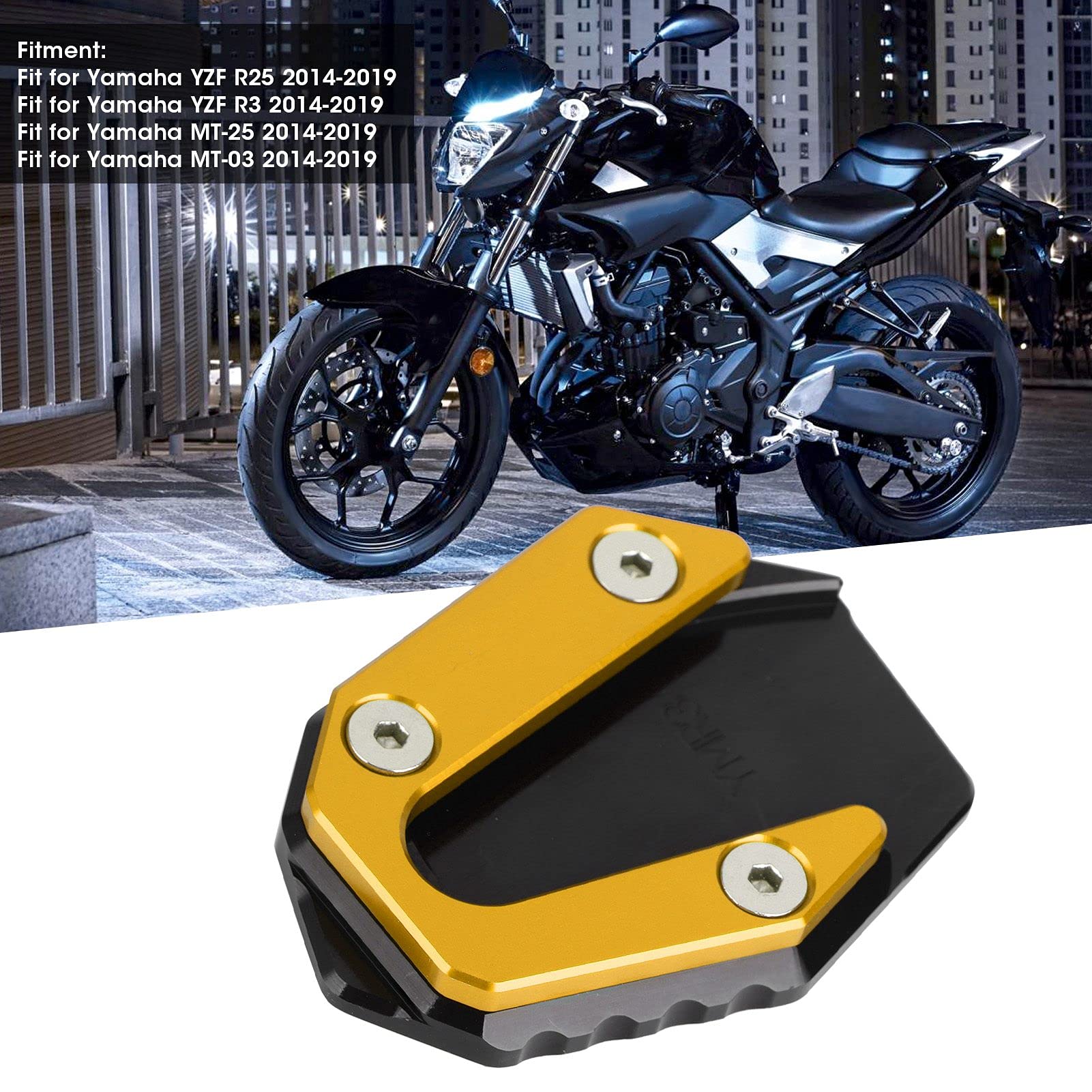 バイク サイドスタンド 用 YZF-R3 MT-03 YZF-R25 MT-25 2014-2020 オートバイサイドスタンドパッド Amazon.co.jp: サイドスタンドパッド、オートバイキックスタンドパッド、延長パッドサポートプレート YMH YZF R25/YZF  R3/MT‑25/MT‑03 14-19に適合(ゴールド) : 車＆バイク