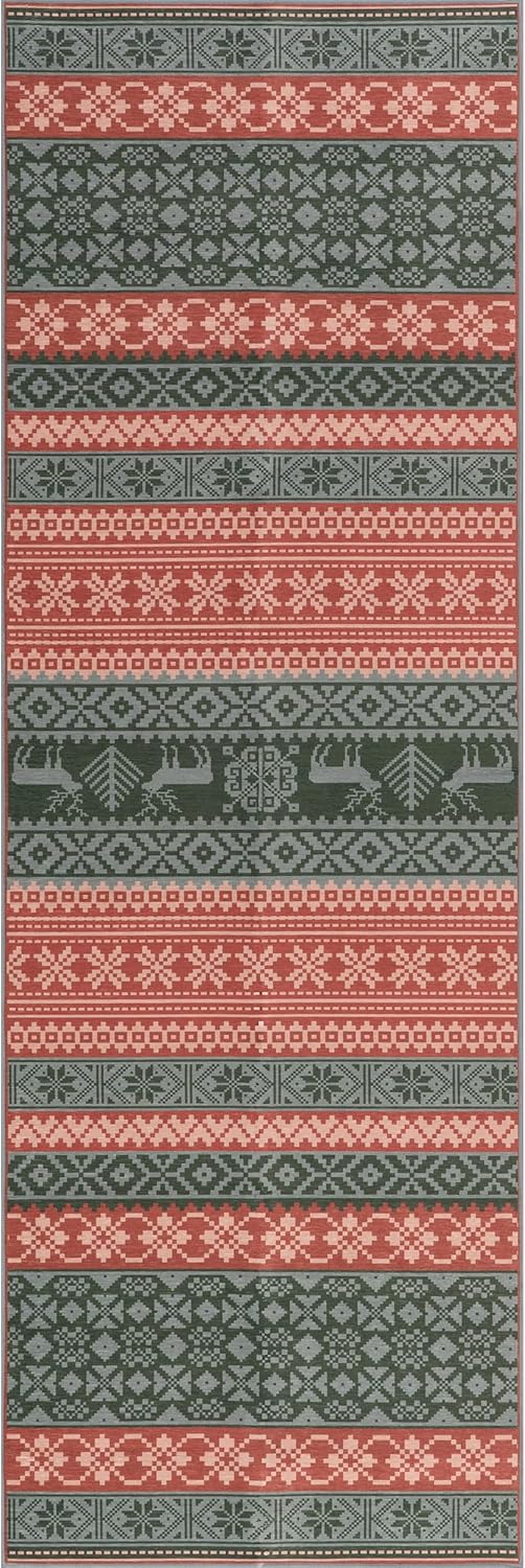 nuLOOM 2'6" x 8' Machine Washable Area Rug with Waterproof Spill Proof Surface, Non Slip Backing and Stain Resistant for Living Room, Bedroom, Kitchen, Dining Room, Ellasandra Red