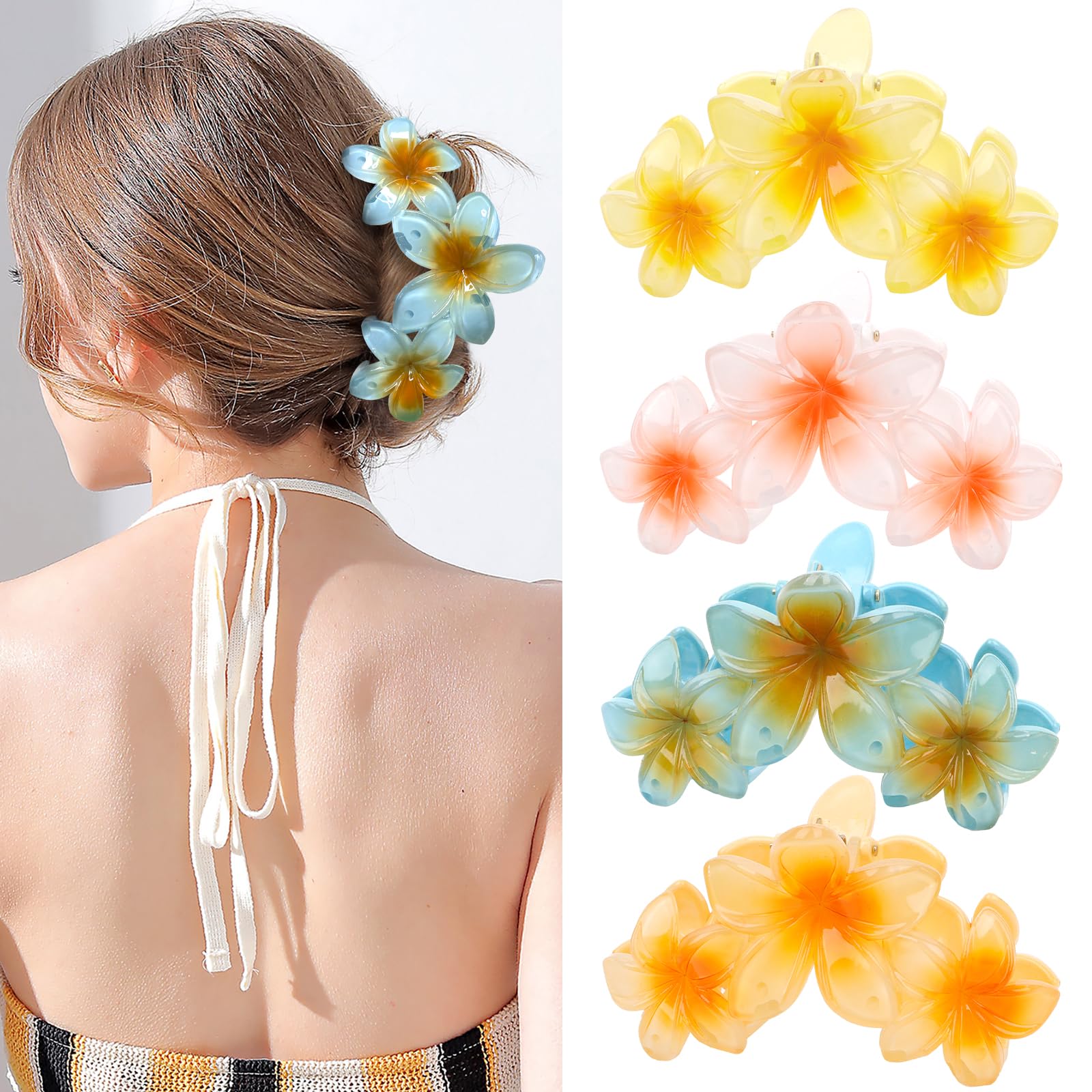 4PCS Cute Large Hair Clips for Thick Hair, Strong Hold Flower Beach Hair Accessories for Women and Girls (Colorful)