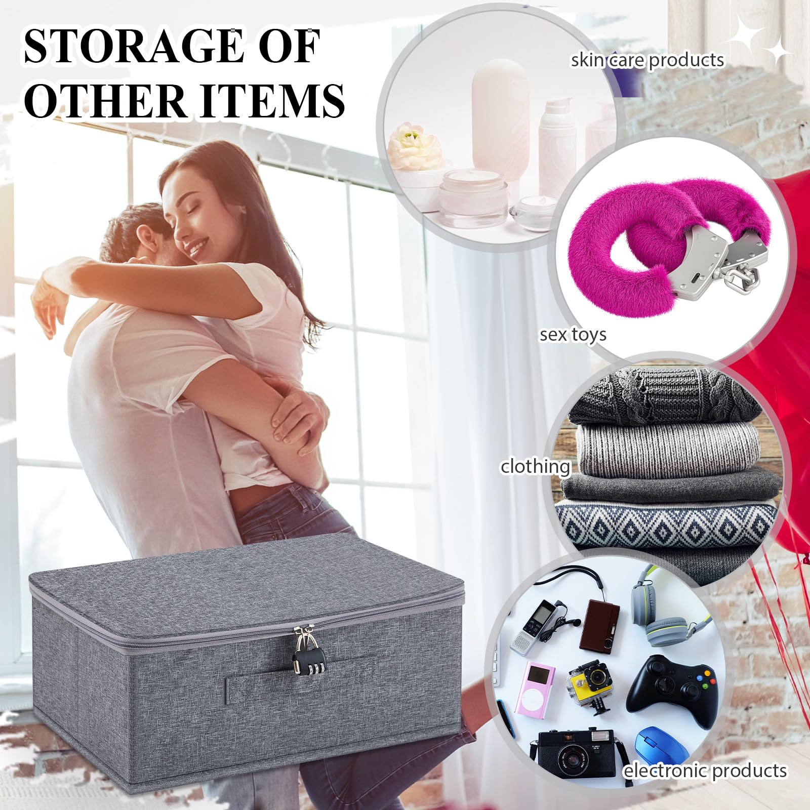 Briwooody Discreet Lockable Toy Bag Storage Organizer Toy Bag Storage Bins Case with Zipper Lid for Women and Men Clothes Container(Black,15 x 10 x 6.3 Inch): Gray 15 x 10 x 6.3 Inch