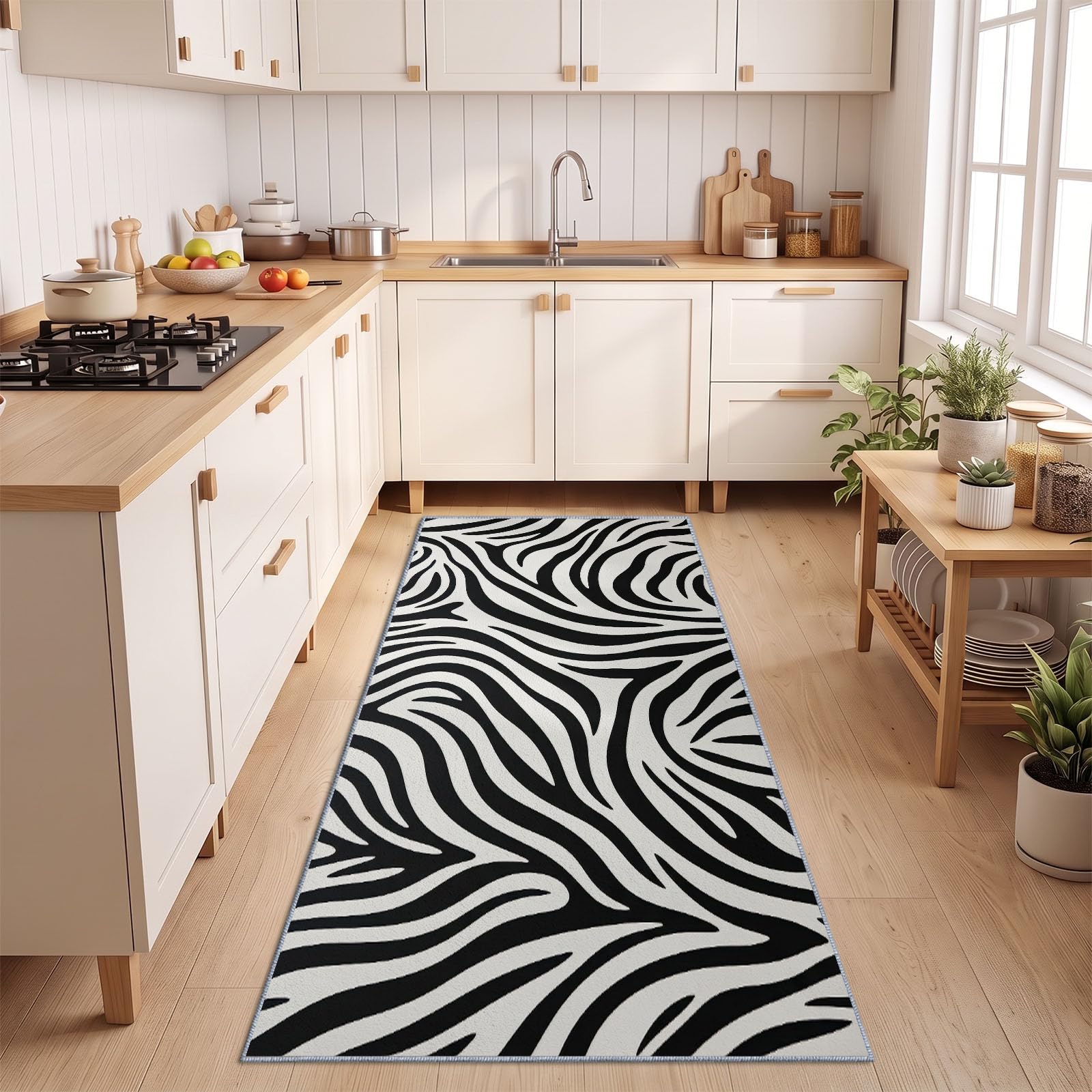 Rayures Zébrées Modernes Tapis Couloir 80 x 300 cm Lavable en Machine
