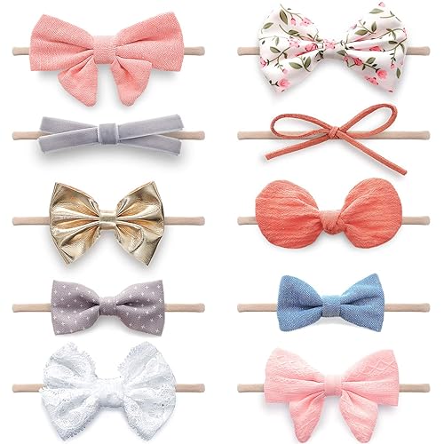 KiddyCare Accesorios para el pelo del bebé | Diademas elásticas, lazos y Lazos para Bebes | Surtido de 10 piezas para recién nacidos y niñas