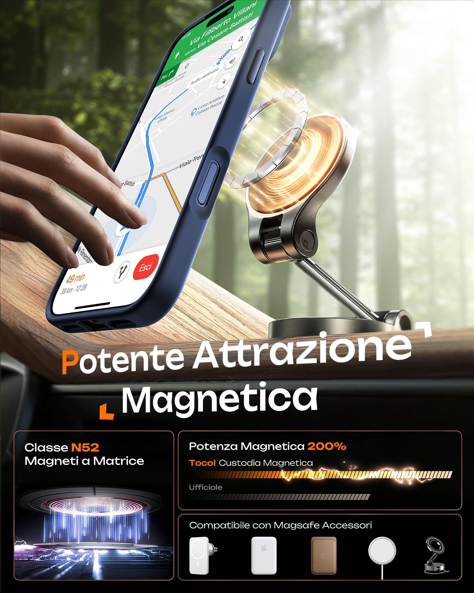 TOCOL Cover Magnetica per iPhone 17 Pro 6,3 Pollic, Compatibile con MagSafe, Anello Magnetico Incorporato, Protezione Fotocamera Integrata, Custodia Antiurto Traslucida Opaca, Blu