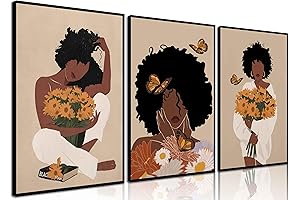 WSTUKVV 3Pcs Black Woman Wall Art- Boho Posters Pictures