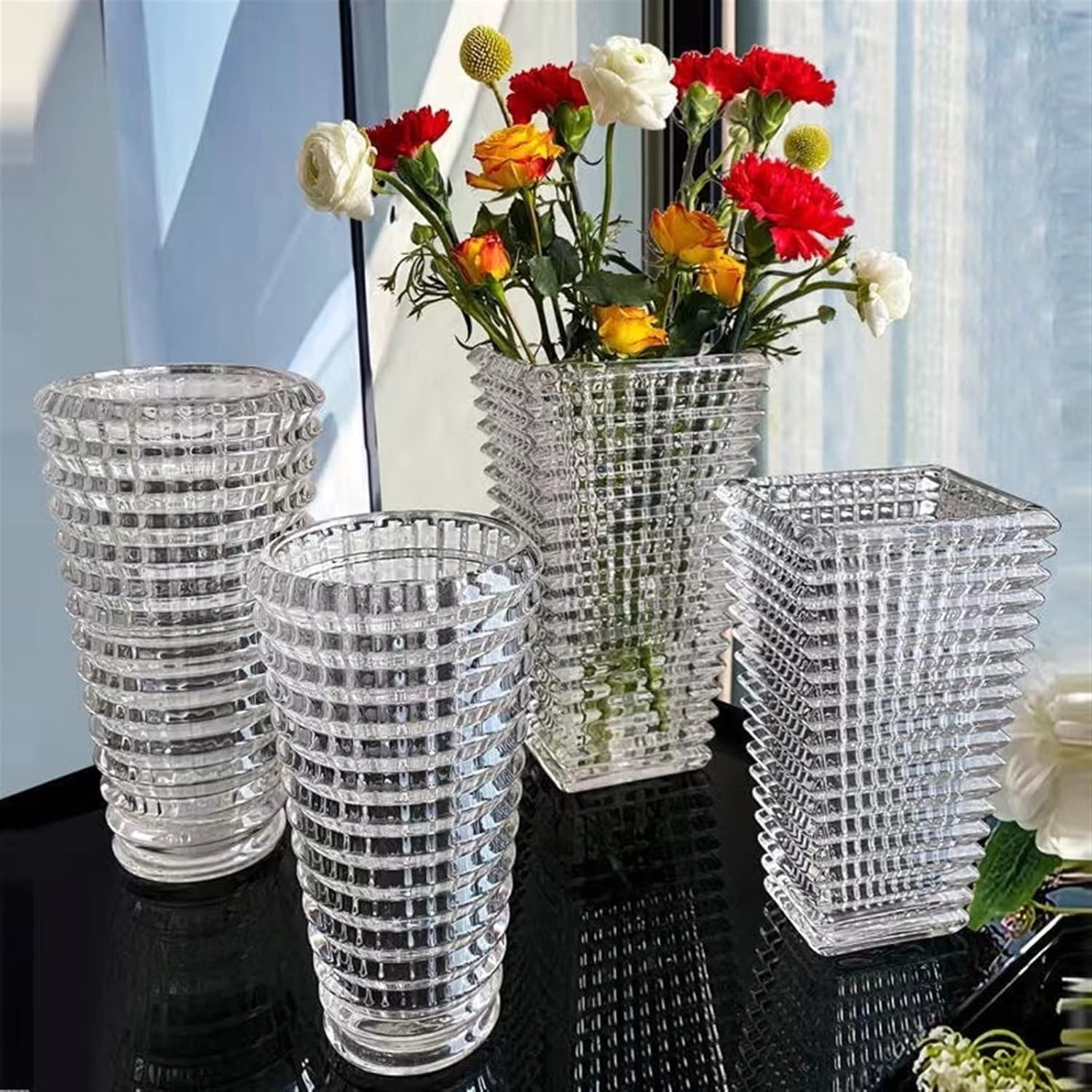 Jarrón de flores de estilo nórdico ligero de lujo de cristal brillante, decoración de hotel transparente, jarrón de decoración floral (gris, 28 cm)