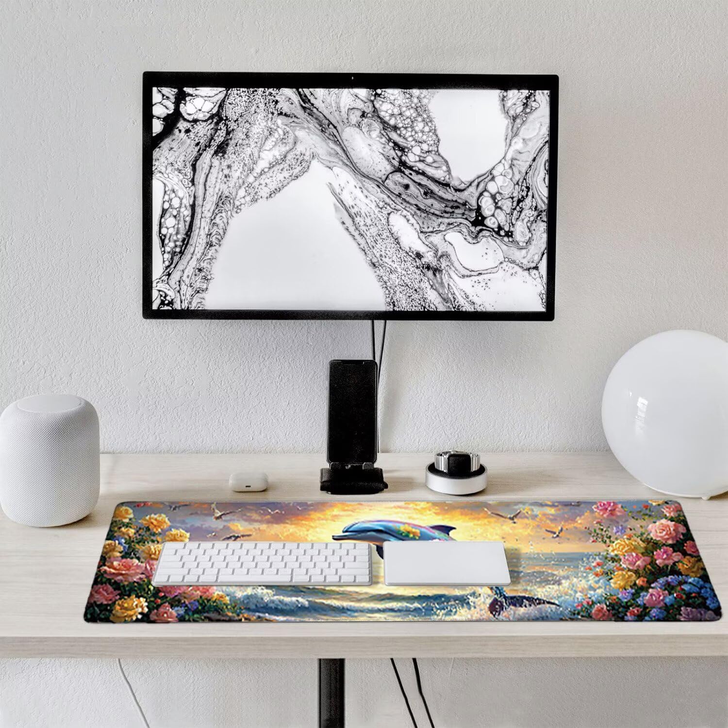 Podkładka pod mysz do gier XXL duża mysz 1200 x 500 mm, duża podkładka pod biurko z antypoślizgową gumową podstawą dla graczy, poprawia precyzję i szybkość (delfiny oceanu) o-285
