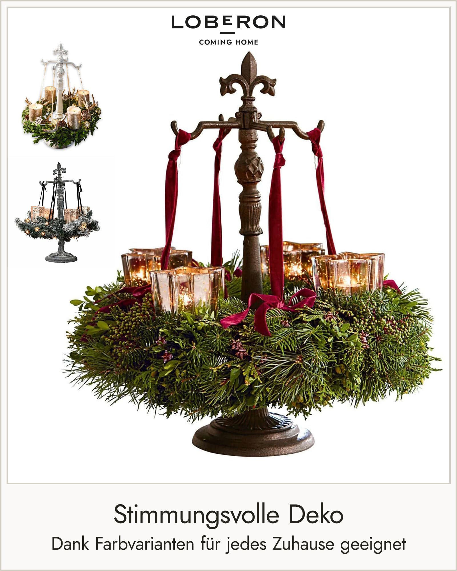 Loberon Kranzständer Antwan, Adventskranzständer, Antik-Finish, Advent, Weihnachtsdekoration, Weihnachten, Gusseisen, antikbraun