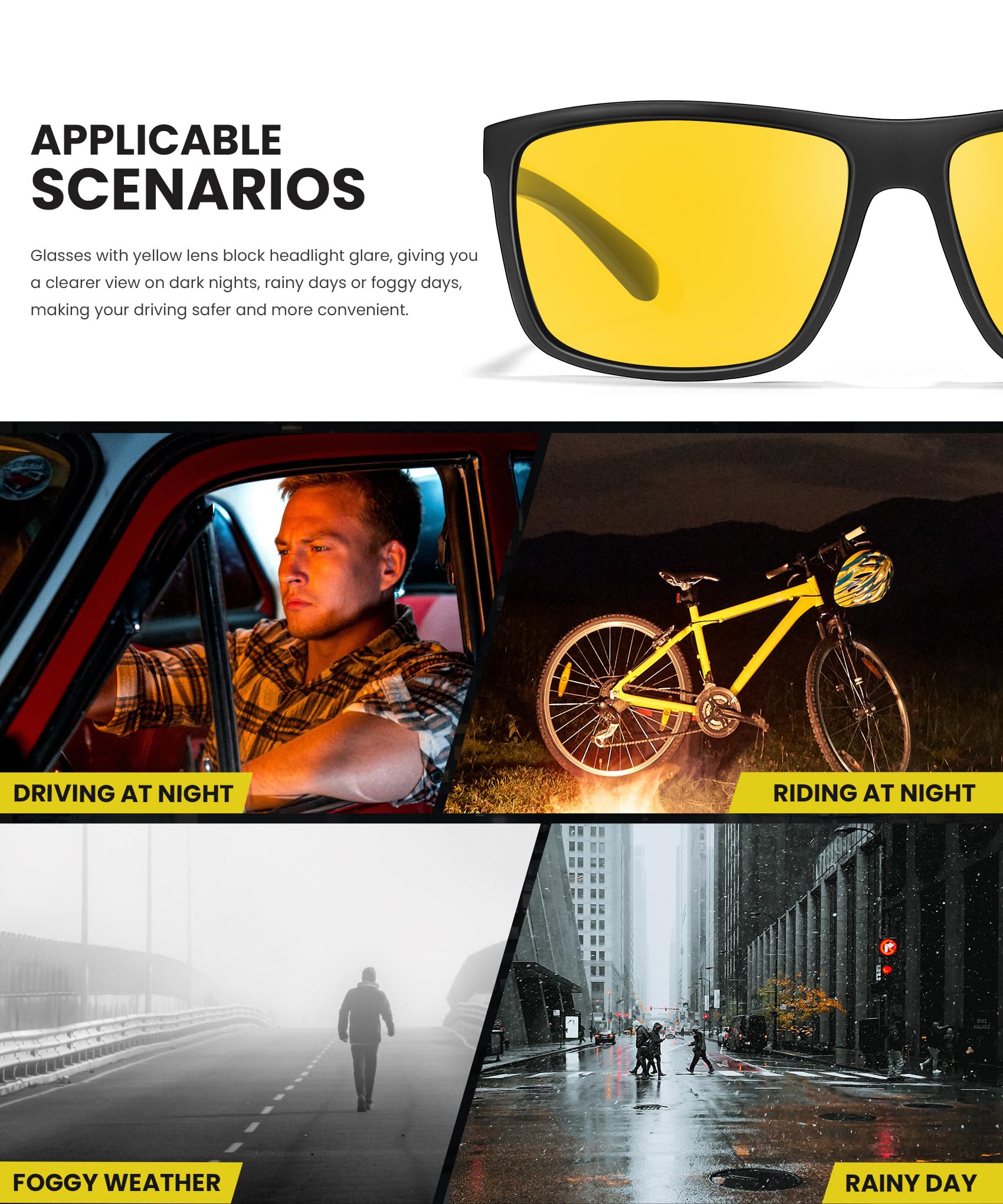 Gafas de sol polarizadas para hombre y mujer: gafas de sol para hombre, para conducir, deportes, pesca, con protección UV, paquete de 3, Visión nocturna/visión nocturna/visión nocturna, Medium