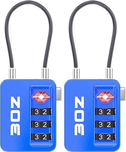 3OZ Candados de cable de equipaje de 3 dígitos aprobados por la TSA, candado de combinación pequeña, esferas grandes, ideal para viajes (paquete de