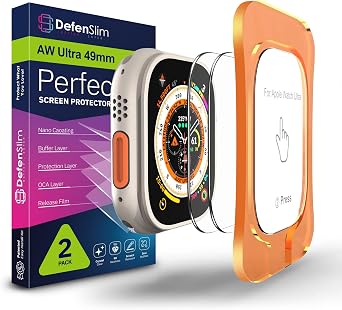 Defenslim, 2-Pack Screen Protectors for Apple Watch ULTRA 3, ULTRA 2 & 1 [49mm] - Tempered Glass - Easy and Quick Installation with Auto Alignment, Complete Screen Protection