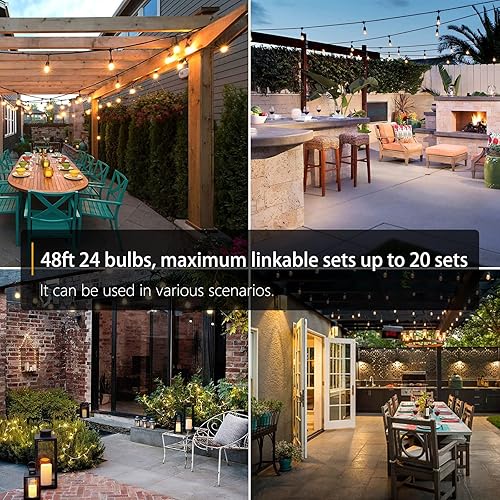 Miniatura 7 de alitade Lámpara LED S14 para patio, inastillable, IP65, 48 pies, 24 bombillas (máximo 918 pies), luces exteriores para luces de patio al aire libre,