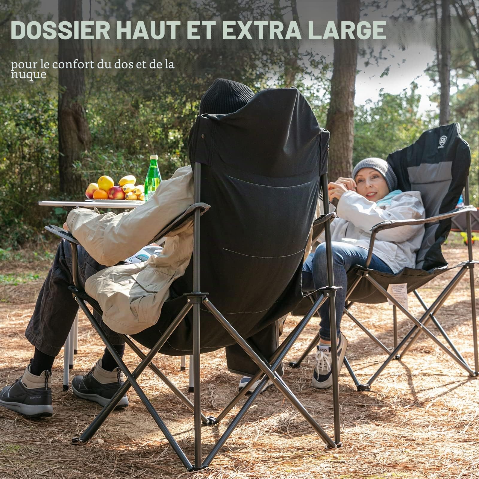 EVER ADVANCED Chaise de Camping Pliante 160KG Capacité de Charge avec Dossier Haut, avec Pochette Latérale et Porte-gobelet, Confortable Chaise Pliante pour Camping, Jardin, Balcon, Pêche, Plage
